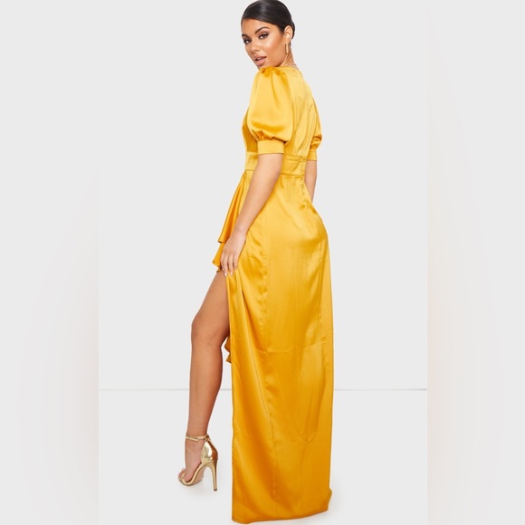 Pretty little thing mustard satin frill maxi dress - Picture 3 of 13